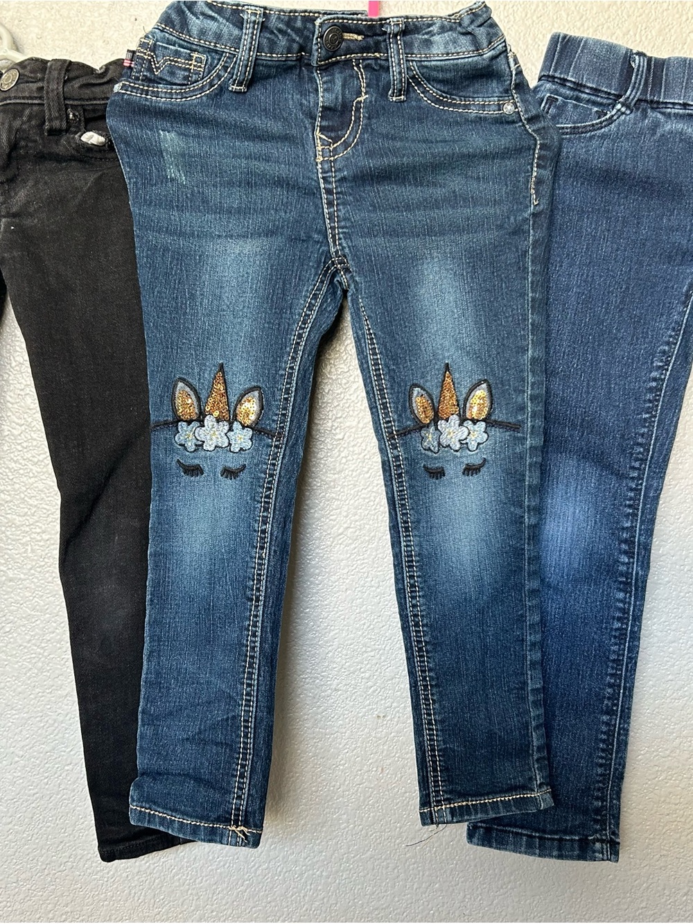 Cat & Jack Blue Skinny Jeans with Glitter Unicorn Knees